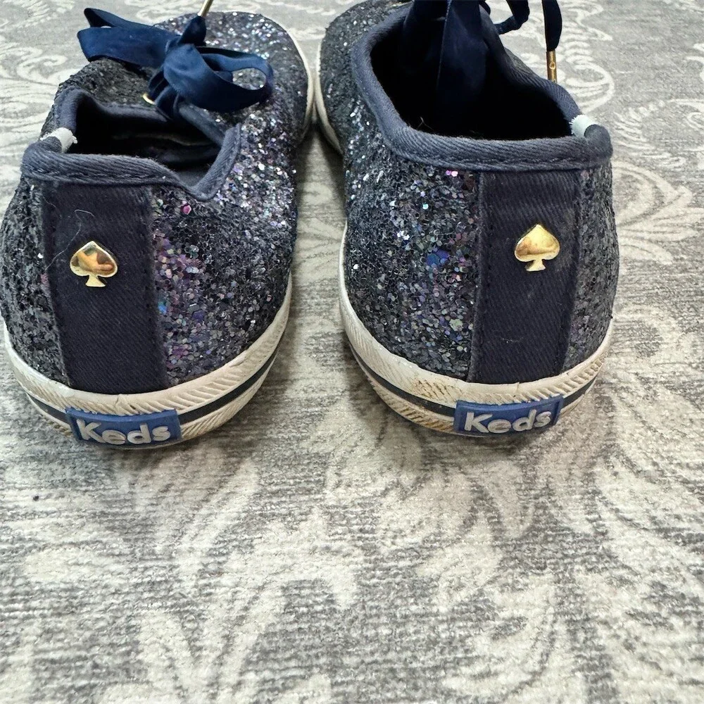 Keds x Kate Spade New York Womens Glitter Low Top Sneakers Navy Blue